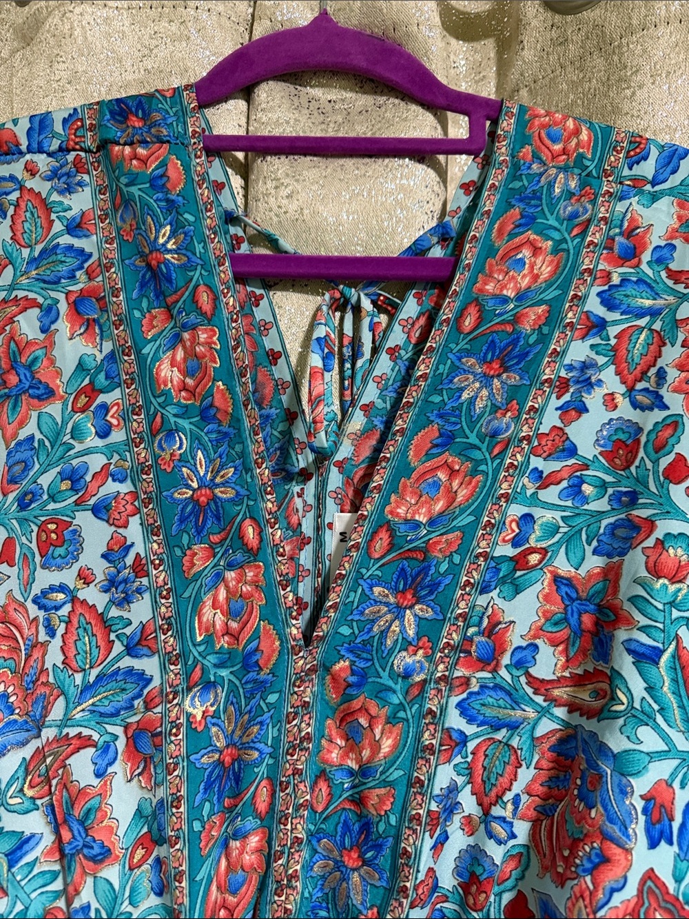Boho Floral Midi Dress in Teal & Red - Picture 3 of 10